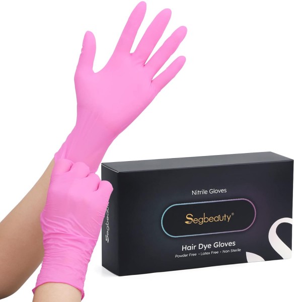 Segbeauty Protective Gloves 100PCS, Pink-Large, Chemical and Puncture Resistant with Anti-Slip Textured Fingertips